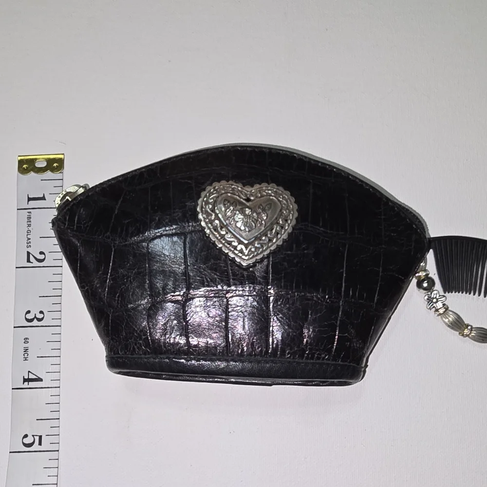 Brighton Vintage Crocodile Black Leather Heart-Embellished Women's Accessory Bag